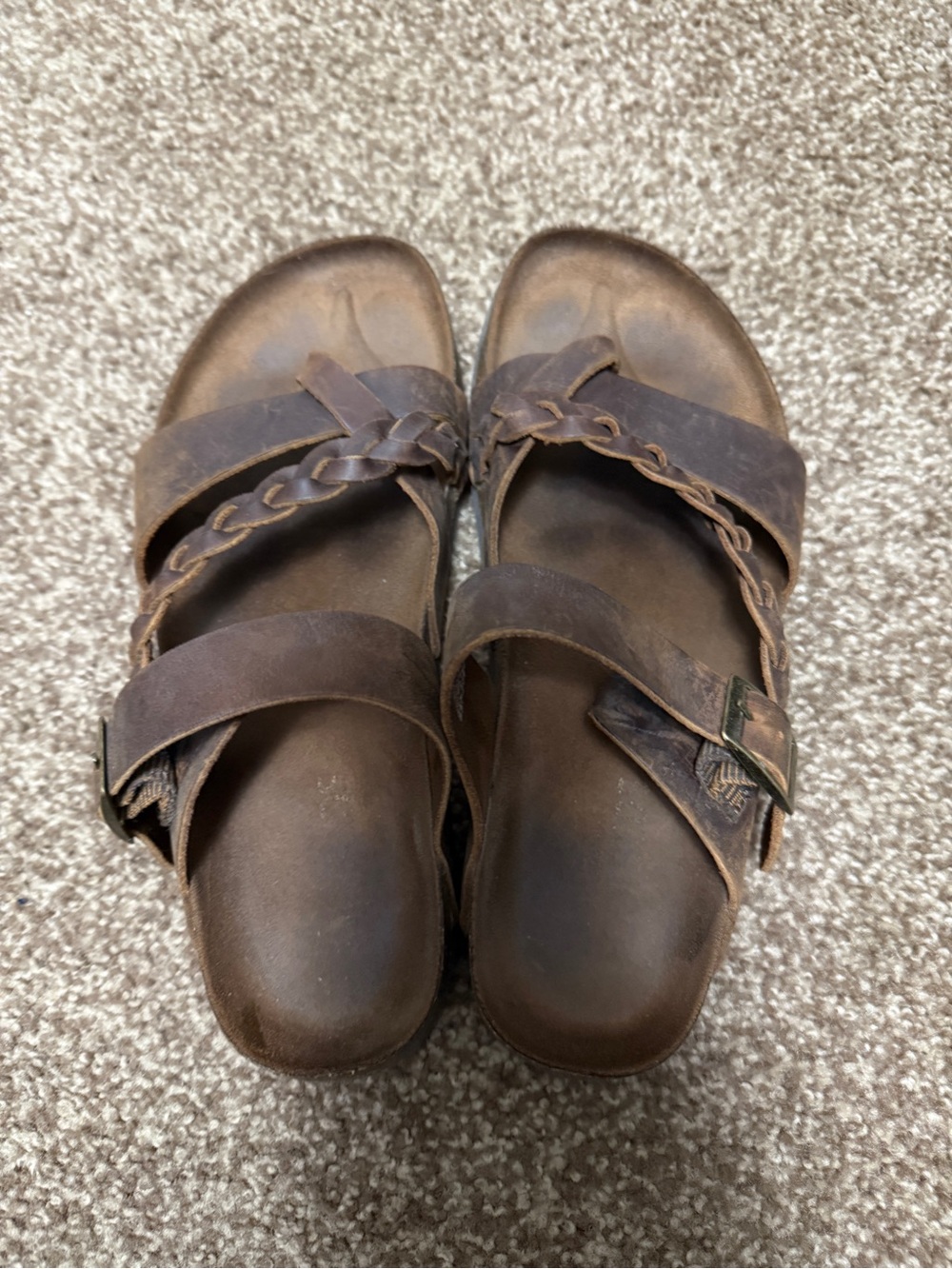 Women's Brown Braided Leather Slide Sandals